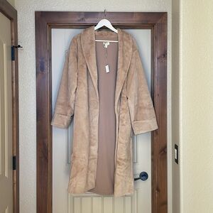 World Market Camel Faux Fur Open Front Jacket with Pockets